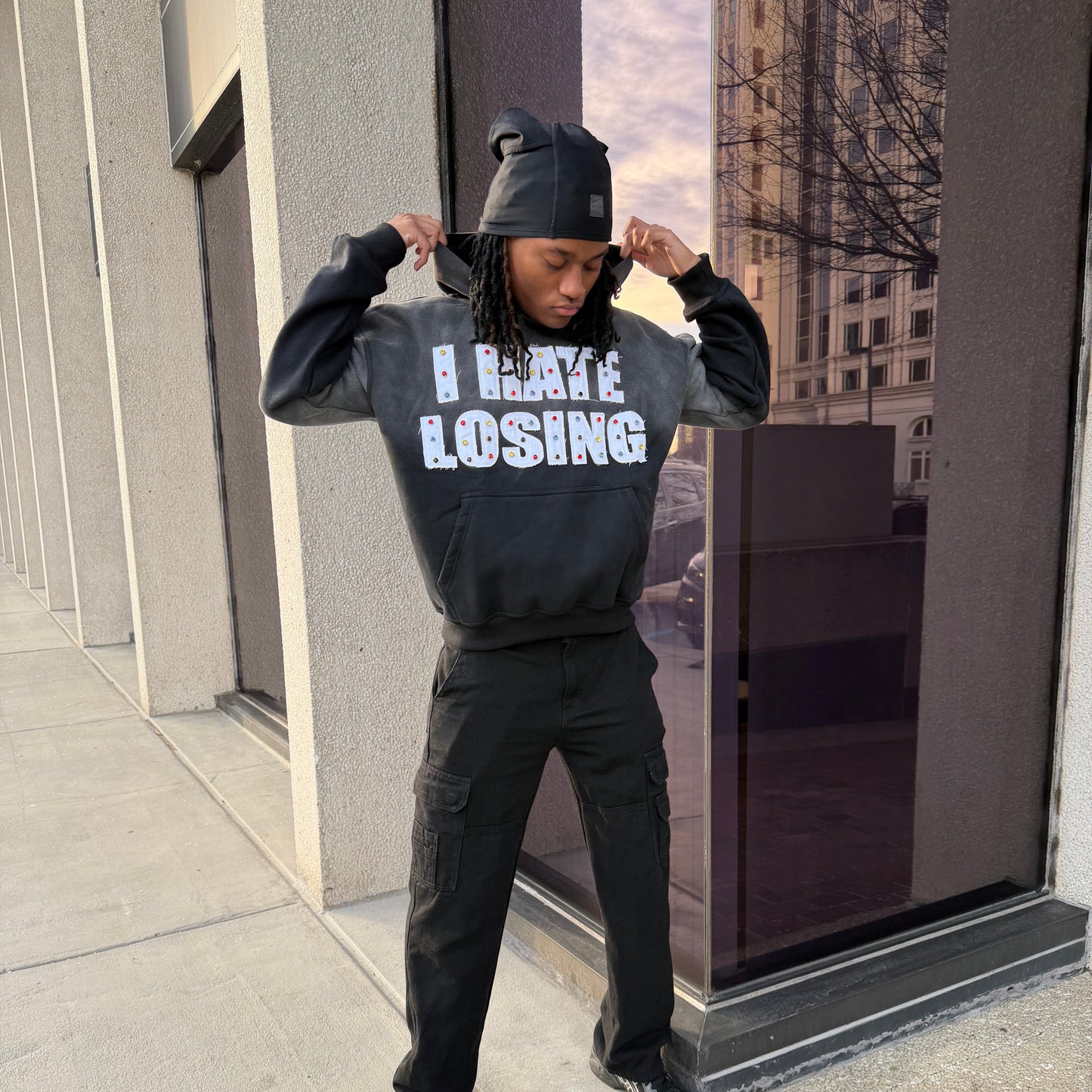 “I Hate Losing” Acid Wash Hoodie
