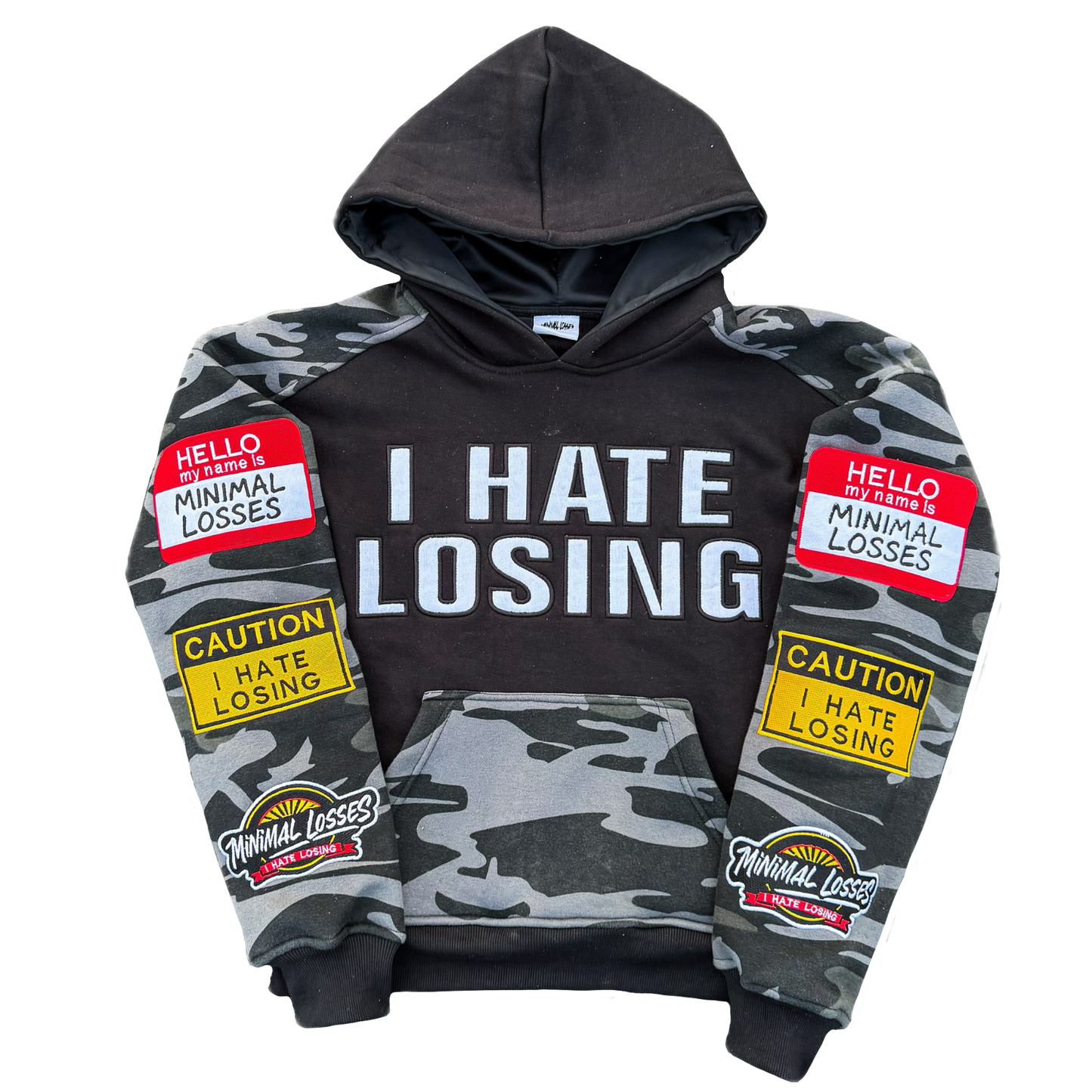 “I Hate Losing” Patchwork Hoodie
