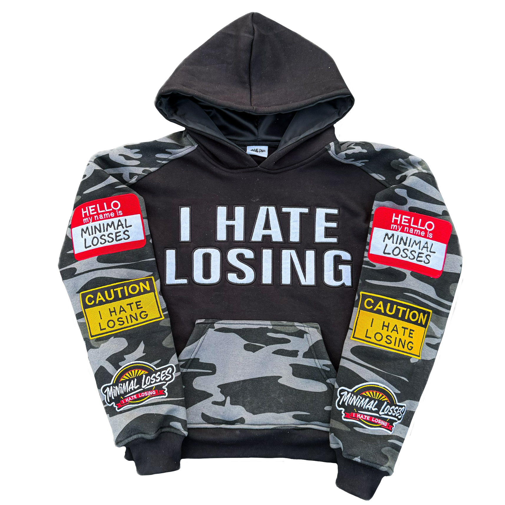 “I Hate Losing” Patchwork Hoodie